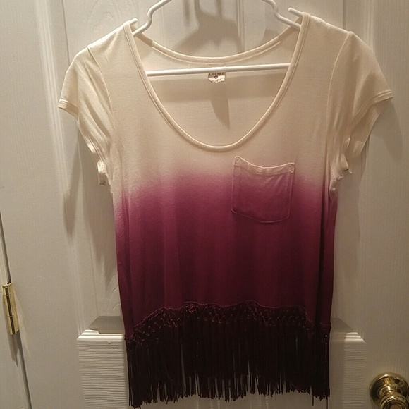 Empyre Tops - Ombre dyed T-shirt fringed bottom hem.